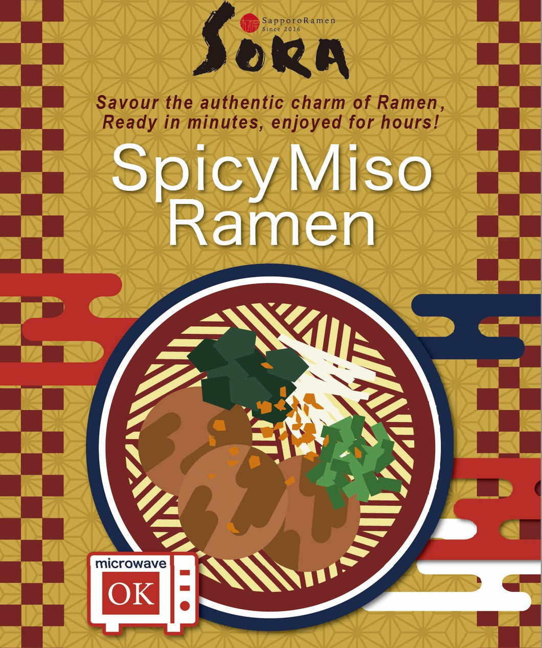サッポロラーメンSORA 冷凍ラーメンキット -スパイシーみそ- （麺+スープ+トッピング） / SORA's Quick-Comfort Ramen Kit -Spicy Miso-